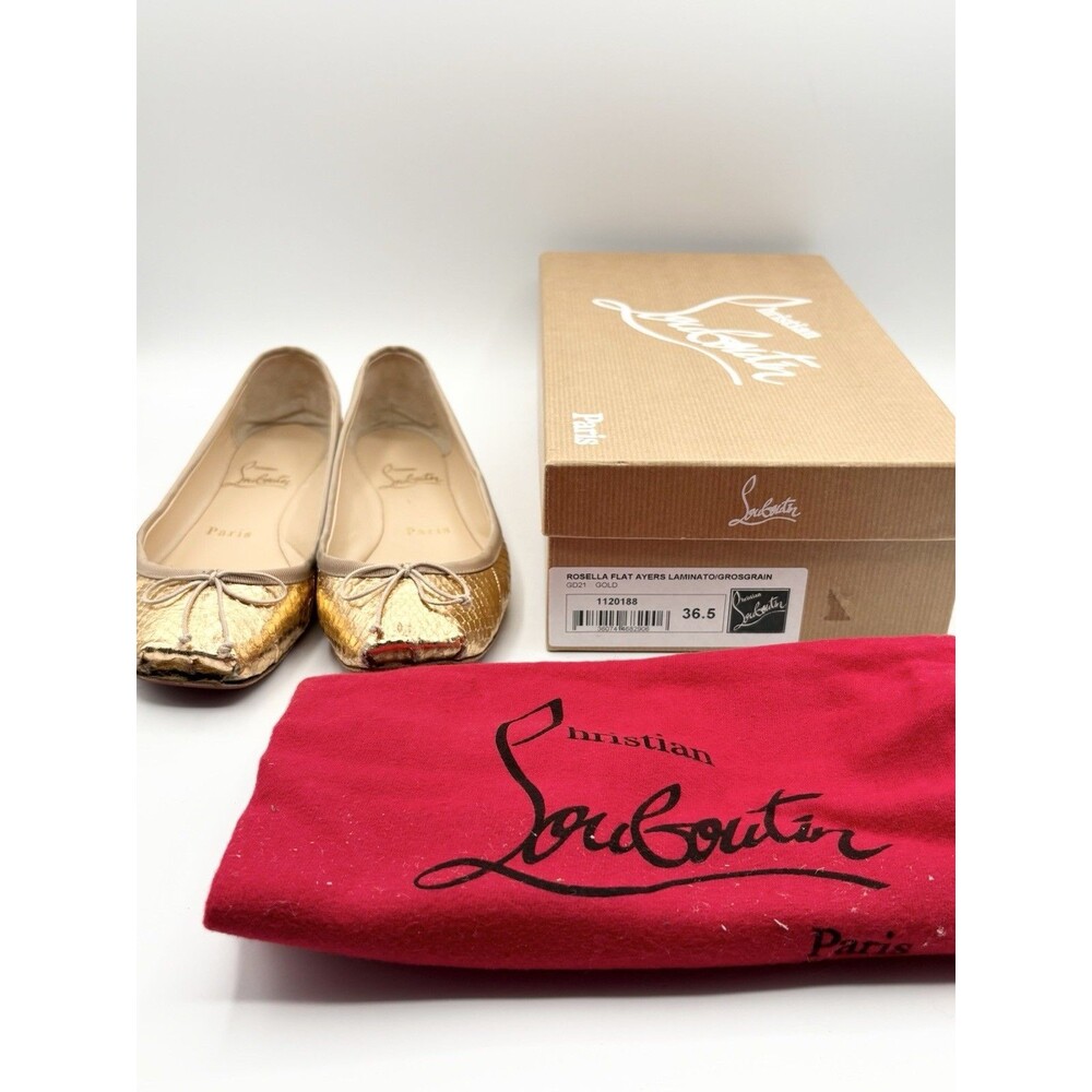 Christian Louboutin Gold Leather Square Toe Rosella Ballet Flats Size EU 36.5 - Picture 14 of 15